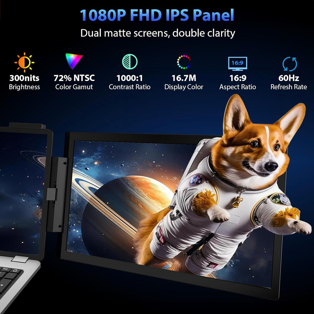 14" Dual Screen Portable Monitor — 1080P IPS | USB-C | For Gaming, Work & Travel | NovaTech