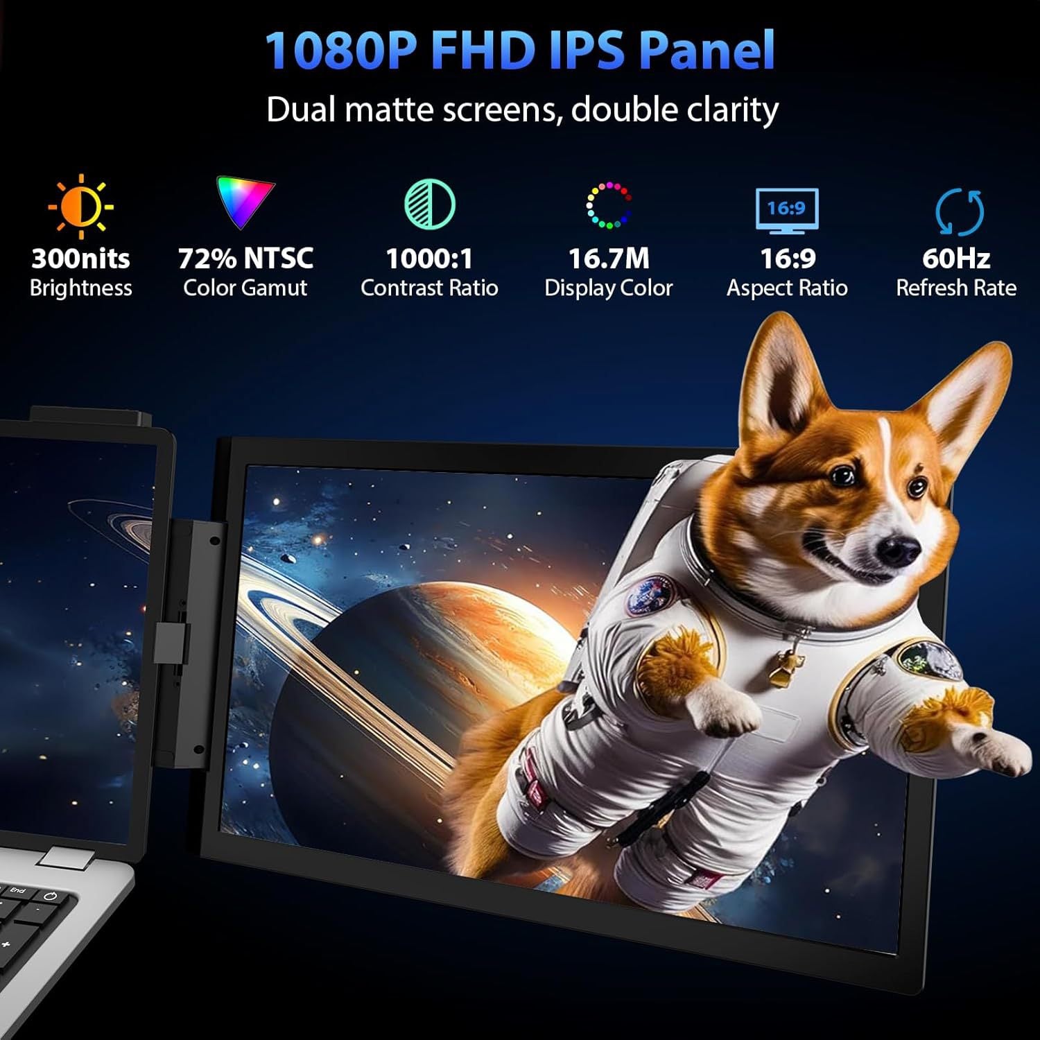 14" Dual Screen Portable Monitor — 1080P IPS | USB-C | For Gaming, Work & Travel | NovaTech
